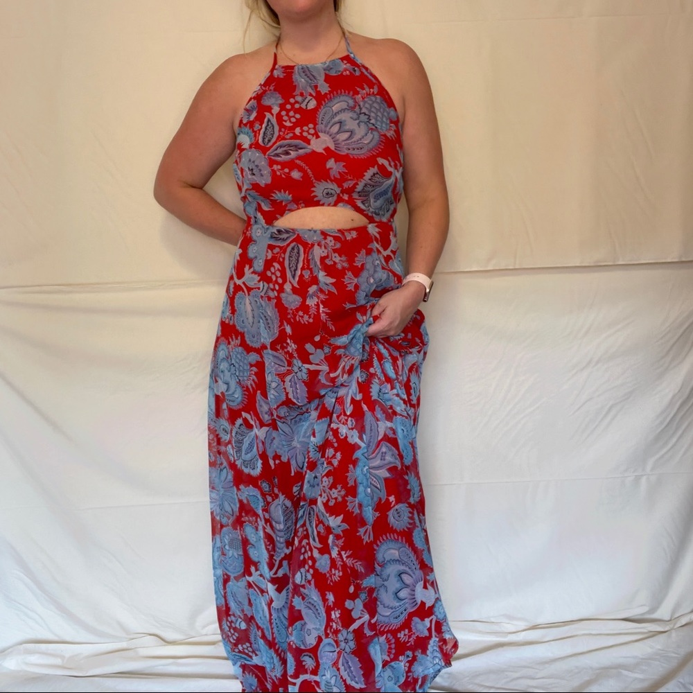 ASOS Red, White & Blue Floral Maxi Halter Dress